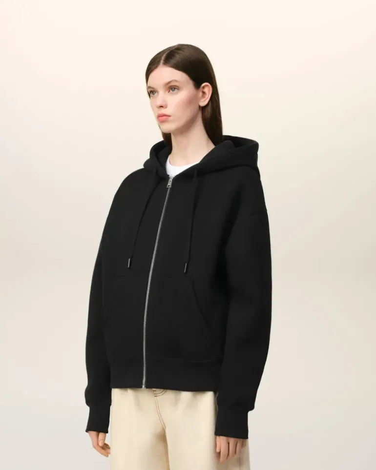 Ami Paris Zipped Ami de Coeur Hoodie BLACK Store