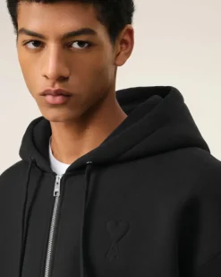 Ami Paris Zipped Ami de Coeur Hoodie BLACK Store