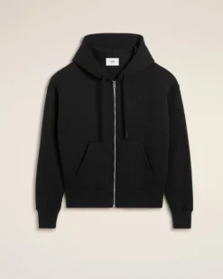 Ami Paris Zipped Ami de Coeur Hoodie BLACK Store