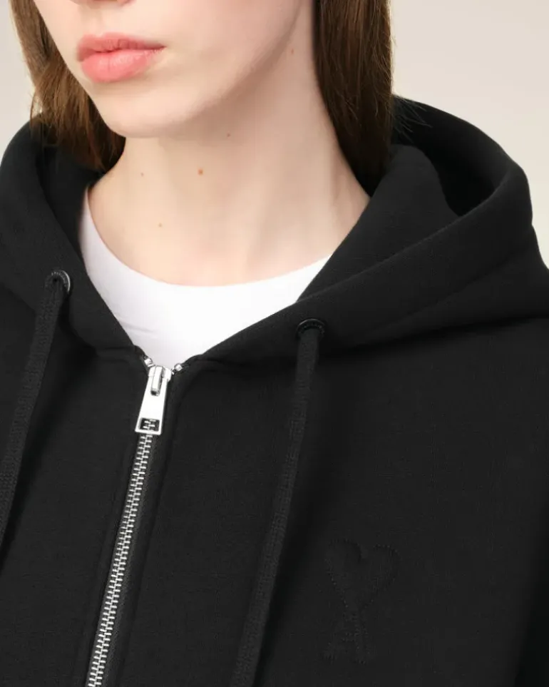 Ami Paris Zipped Ami de Coeur Hoodie BLACK Store